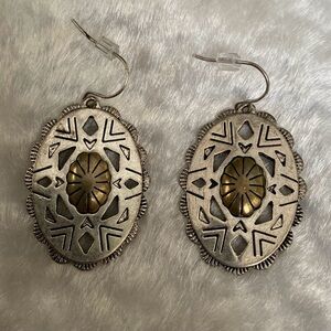 🍀VTG TS Navajo Signed Silver and Gold Earrings